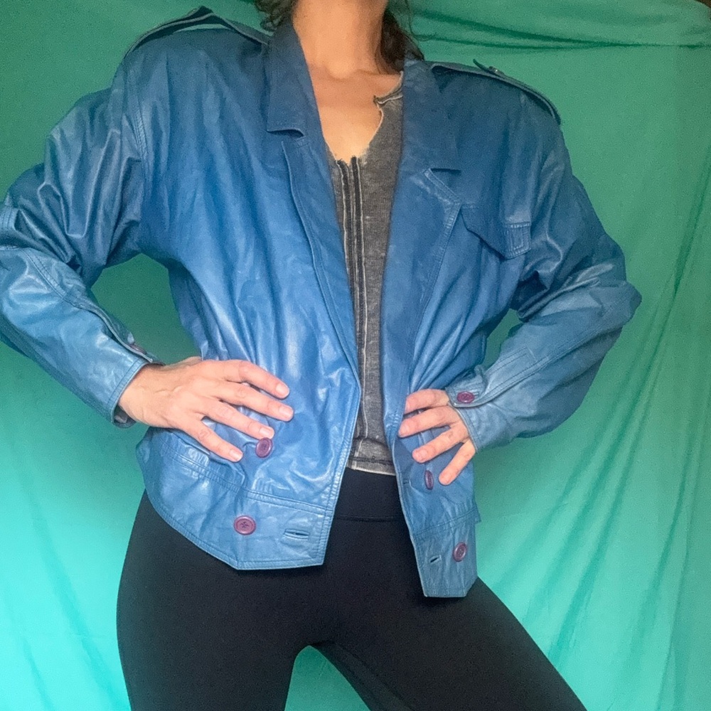 Vintage rare Men's Blue genuine leather  Bomber Jacket
